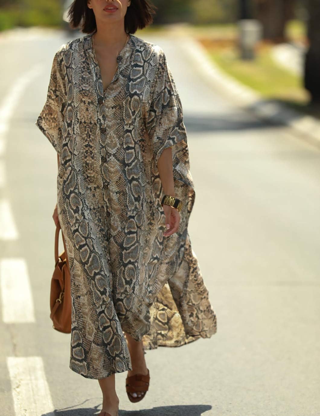 Eddoyee Womens Long Bathing Suit Coverups Loose Plus Size Beach Kaftan Dresses - Image 3