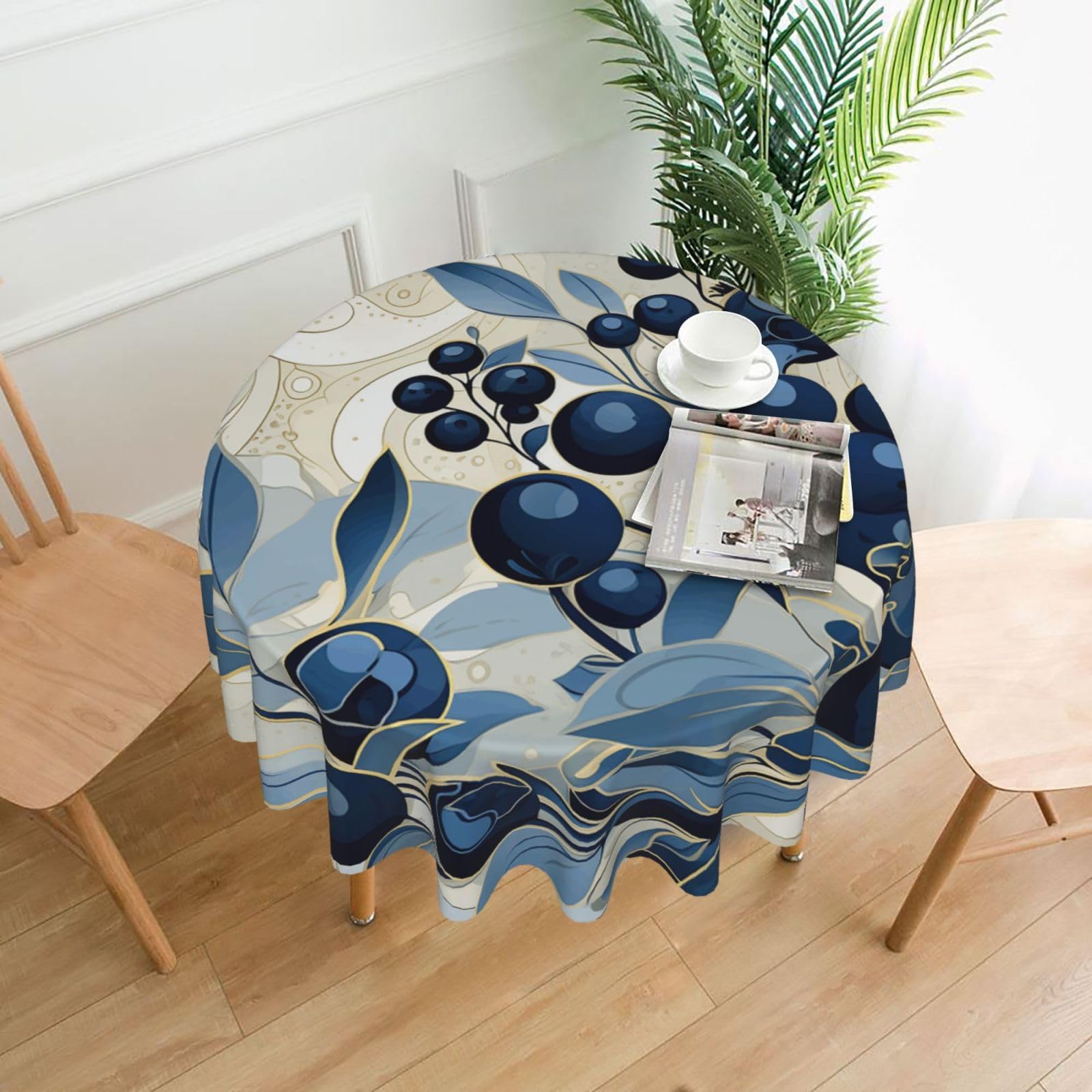 QMKFWT - Blueberry Field Printed Round Tablecloth Dust Resistant Wrinkle Resistant Washable Polyester Table Cover for Kitchen Dining Farmhouse Picnic Indoor Outdoor (Round