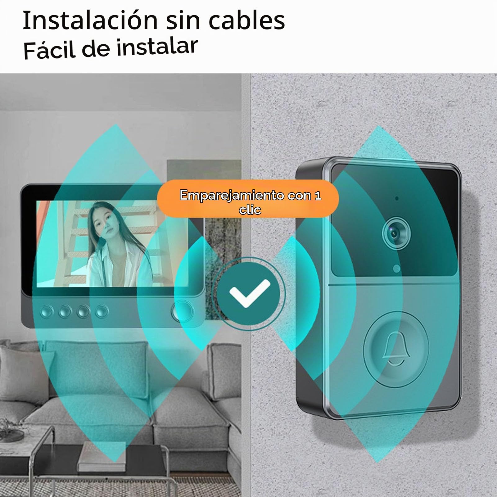 YWBL-WH de Intercomunicación con Timbre con Vídeo, Cámara de Timbre Inalámbrica 2,4G con Pantalla, Batería Recargable de Audio Dúplex para Seguridad en el Hogar, Monitoreo de Entrada