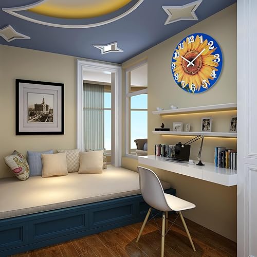 Miniatura 4 de Reloj de pared para exteriores, impermeable, decorativo, con diseño de girasol, para piscina, patio, porche, jardín (12 pulgadas, girasol)