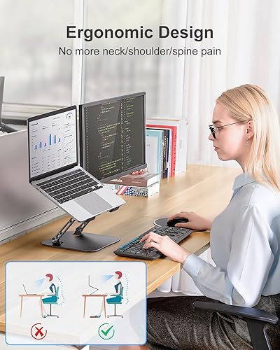 Miniatura 2 de JUANWE Soporte ajustable para laptop, soporte elevador portátil de aluminio, soporte ergonómico plegable para portátil con ventilación térmica,