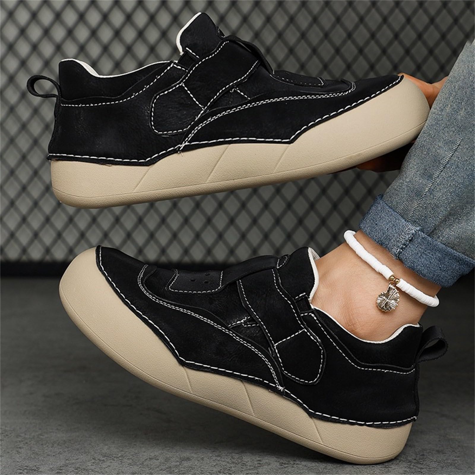 Scarpe da ginnastica da donna in pelle traspirante con supporto per arco plantare, punta larga, scarpe da ginnastica da donna, alla moda, per attività all'aperto, corsa, sport, autunno, casual
