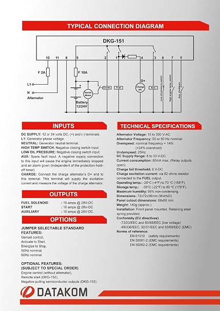 DKG-151 Generator Manual Start Control Panel/Unit/Controller
