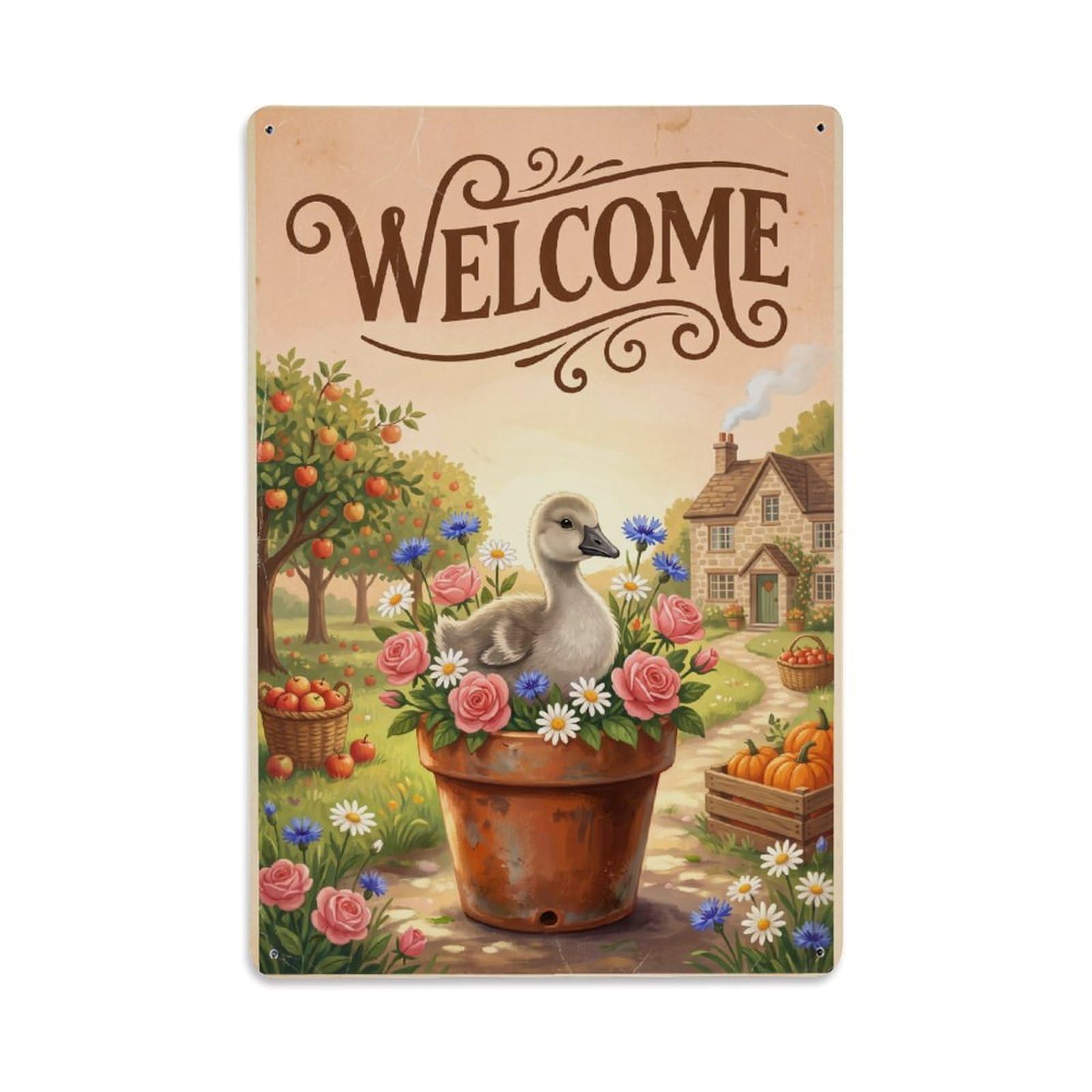 Cxhjca 8X12inch(20X30cm) Vintage Welcome Gosling Farmhouse Metal Tin Sign