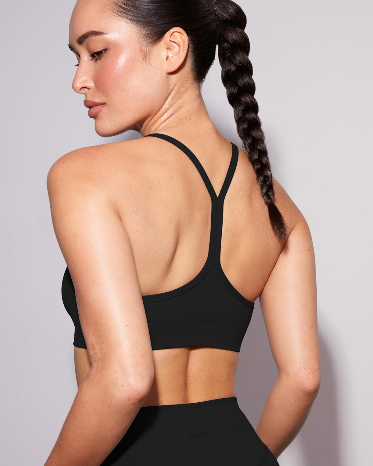 PAVOI ACTIVE Yoga Racerback Bras for Women - Buttery Soft Low Support Scoop Neck Y-Back Thin Strap Sports Bra - FlexFlow - Large, Black - Image 2
