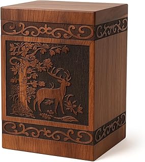 Wooden Cremation Urns Box for Human Ashes, Memorial Keepsake Boxes for Adults, Male/Female,Child, Pets Dog Cat Wood Burial Funeral Container (Deer) Urn, Capacity (Large (180 lbs- 82 kg))