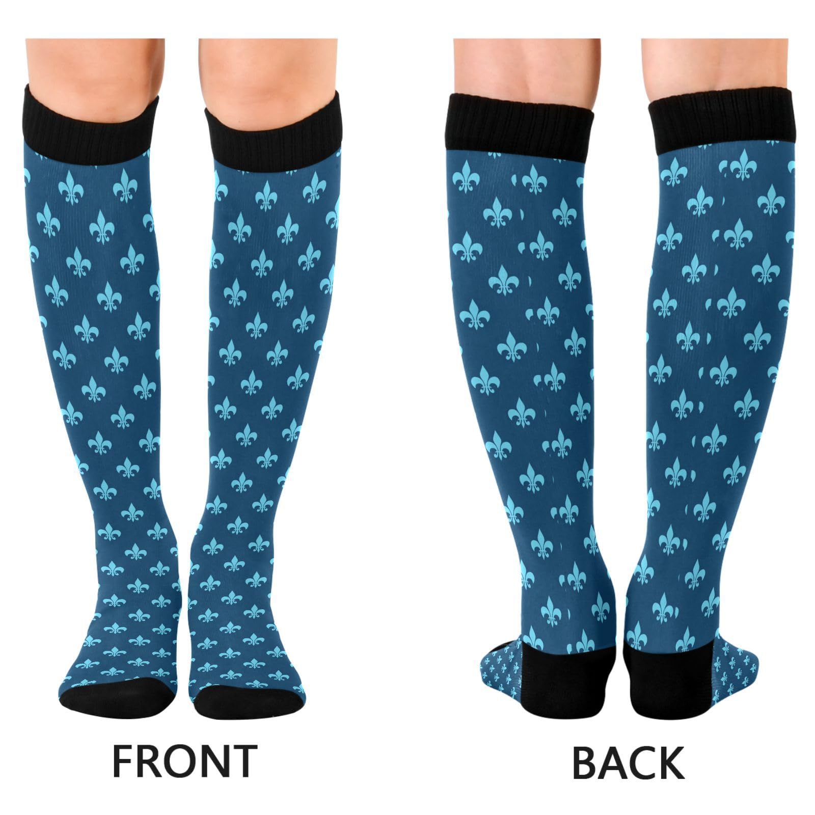 Dussdil Mardi Gras Carnival Blue Fleur De Lis Compression Socks for Women Men Christmas Circulation Long Knee Socks for Winter Warm Stockings Socks