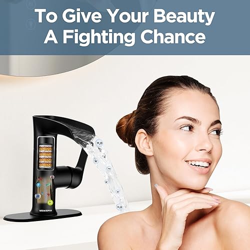 Miniatura 5 de MakeFit Grifos de baño en cascada con filtro, grifo de lavabo de baño filtrado 2024, grifo negro para fregadero de 1 agujero y 3 agujeros, juego de