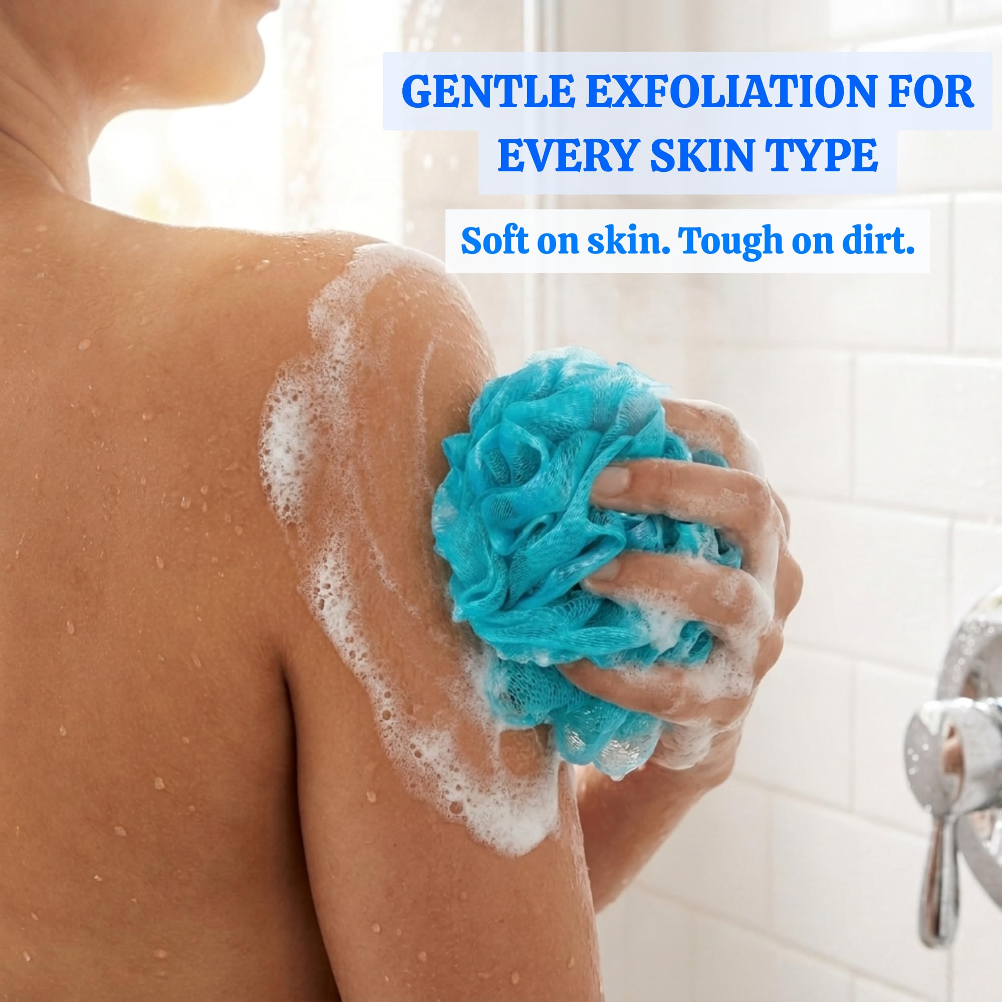 Luxebath Luffa Badeschwamm, Peeling, Körperschrubber für den Einsatz in der Dusche, mit tragbarer Reise-Tragetasche, mehrfarbig