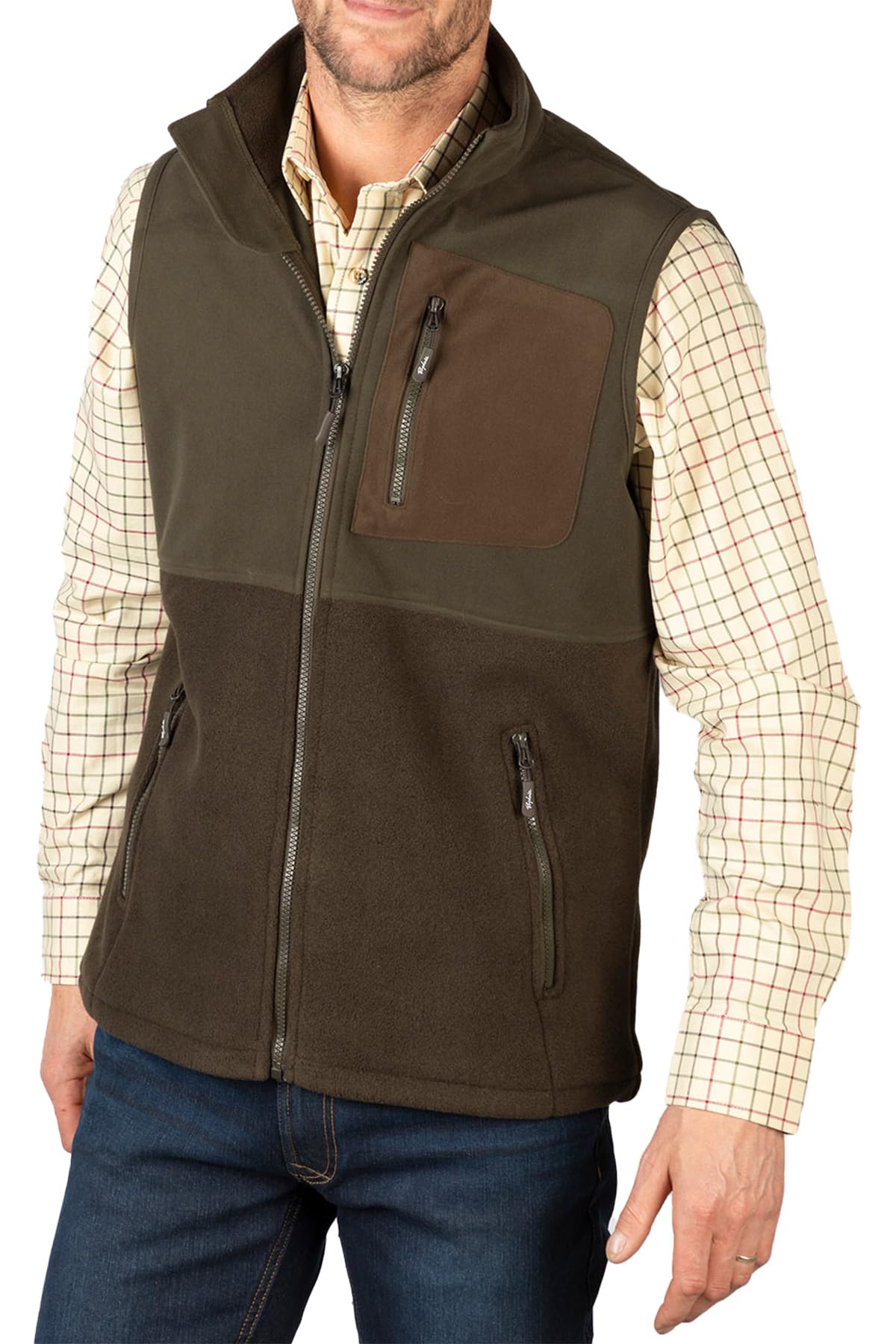 Rydale Men's Hybrid Fleece Waistcoat Outerwear Jacket Sleeveless Men Bodywarmer (UK, Alpha, XXL, Regular, Regular, Olive)