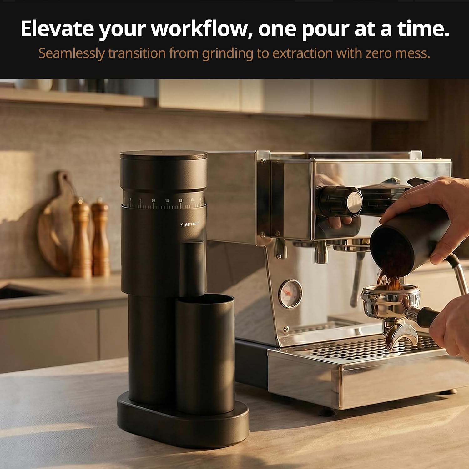 Burr Coffee Grinder,Wirsh Geimori GU63 Electric Single Dose Grinder with 63mm Conical Burr,Stepless Adjustment for Espresso&Pour Over,80 RPM Cold Grind, Low Retention Grinder with Magnetic Dosing Cup