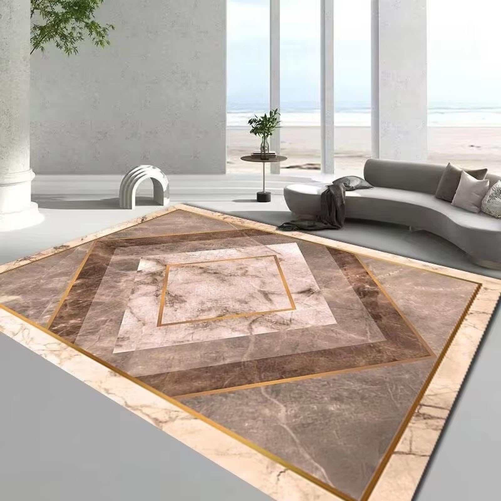 Tapis salon 160x230 grande taille de décoration chambre avec motif cadre chic