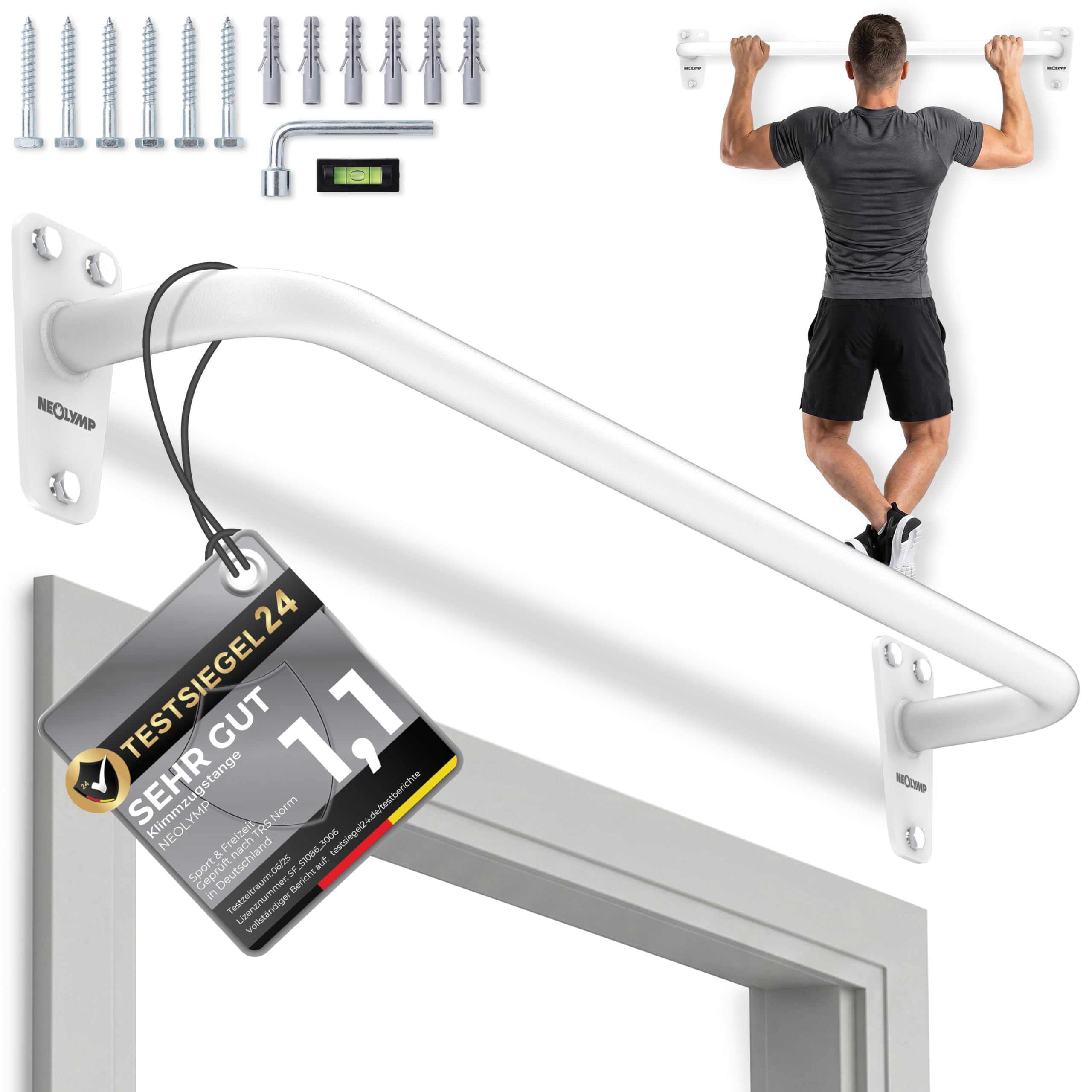 NEOLYMP Klimmzugstange Wandmontage bis 200kg – Stabile Pull Up Bar aus Premium Stahl für Home Gym, Outdoor & Calisthenics – Reckstange für Klimmzüge, Muscle Ups, Beinheben & L-Sit Training