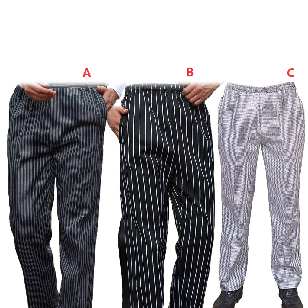 Chef Pantalon Hommes Baggy Cuisinier Pantalon Chic Serveur Travail Porter des vêtements Uniformes pour Restaurant hôtel café Cuisine 2XL Noir Blanc Rayures