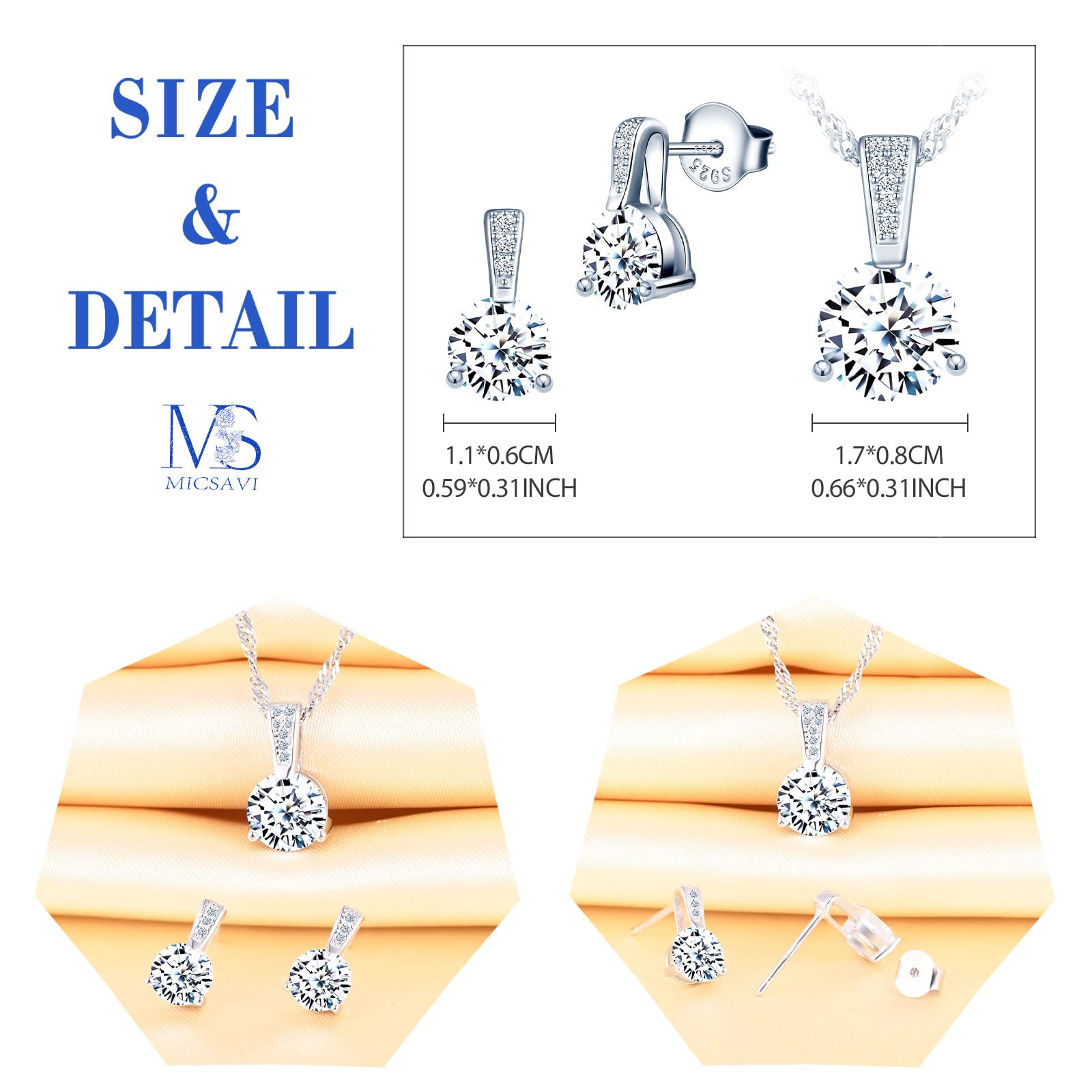 Set Pendientes y Collar Circonitas Plata 925 para Mujer Juego de joyas Colgante y Pendientes Circonitas Conjunto de joyas