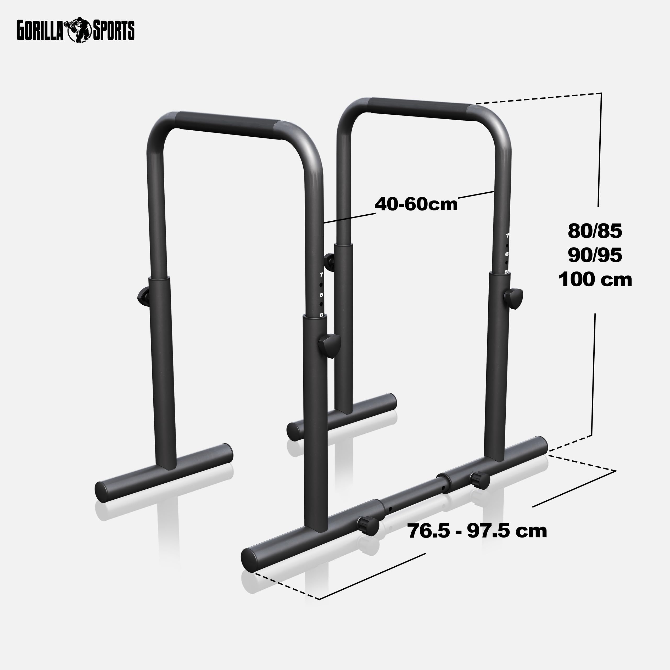 GORILLA SPORTS® Dips Barres Parallèles - Réglable, 80-100 cm, Acier, Antidérapant, Charge Max 500 kg, Noir - Station Dips, Traction Musculation, Barre Tirage, Materiel Sport Maison