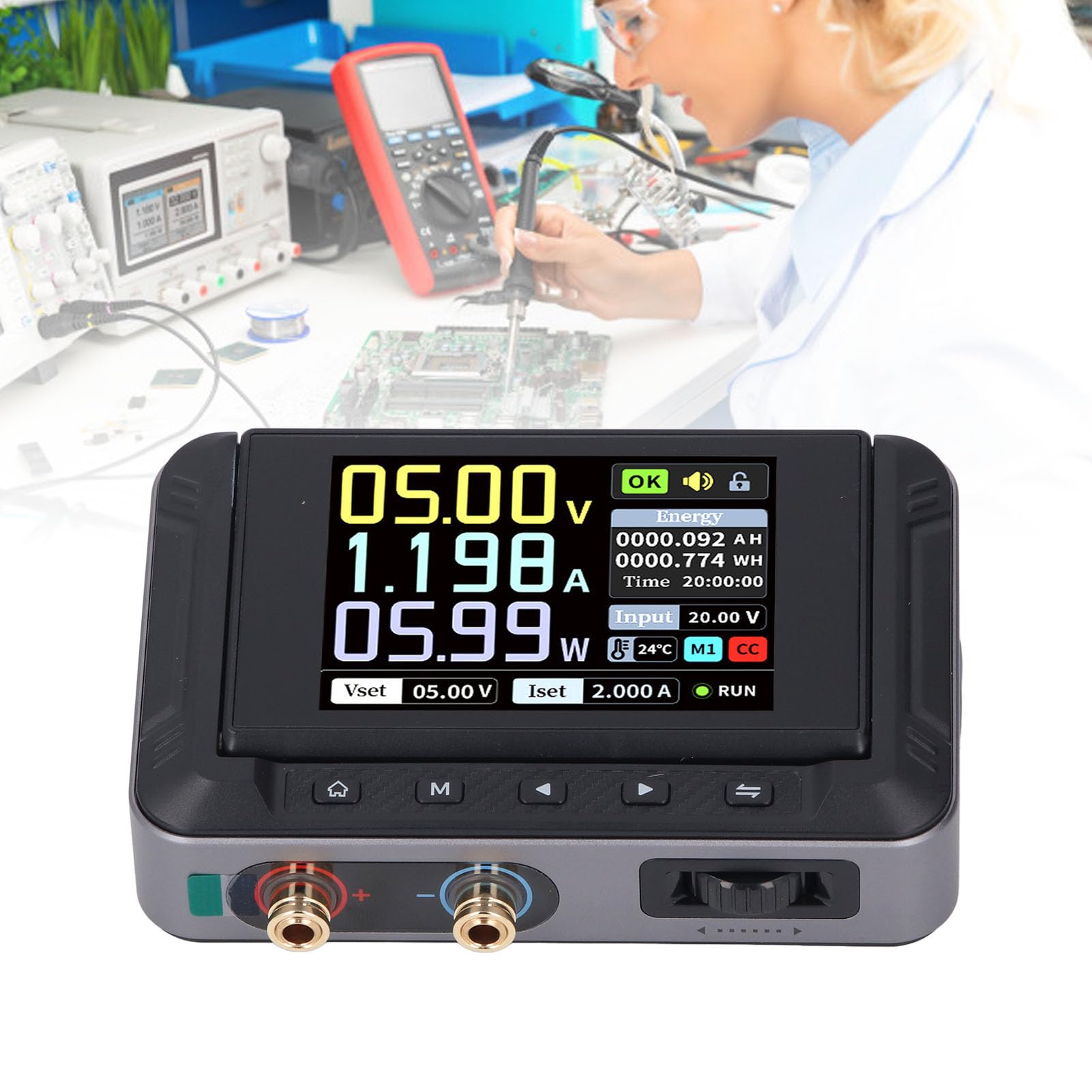 Fabater Przenośny Zasilacz Prądu Stałego 0–30 V 0–5 A 150 W, Mini Regulowany Zasilacz Impulsowy z Ekranem IPS 2,8 Cala, Regulowany Laboratoryjny do Elektroniki, Obsługa PD QC
