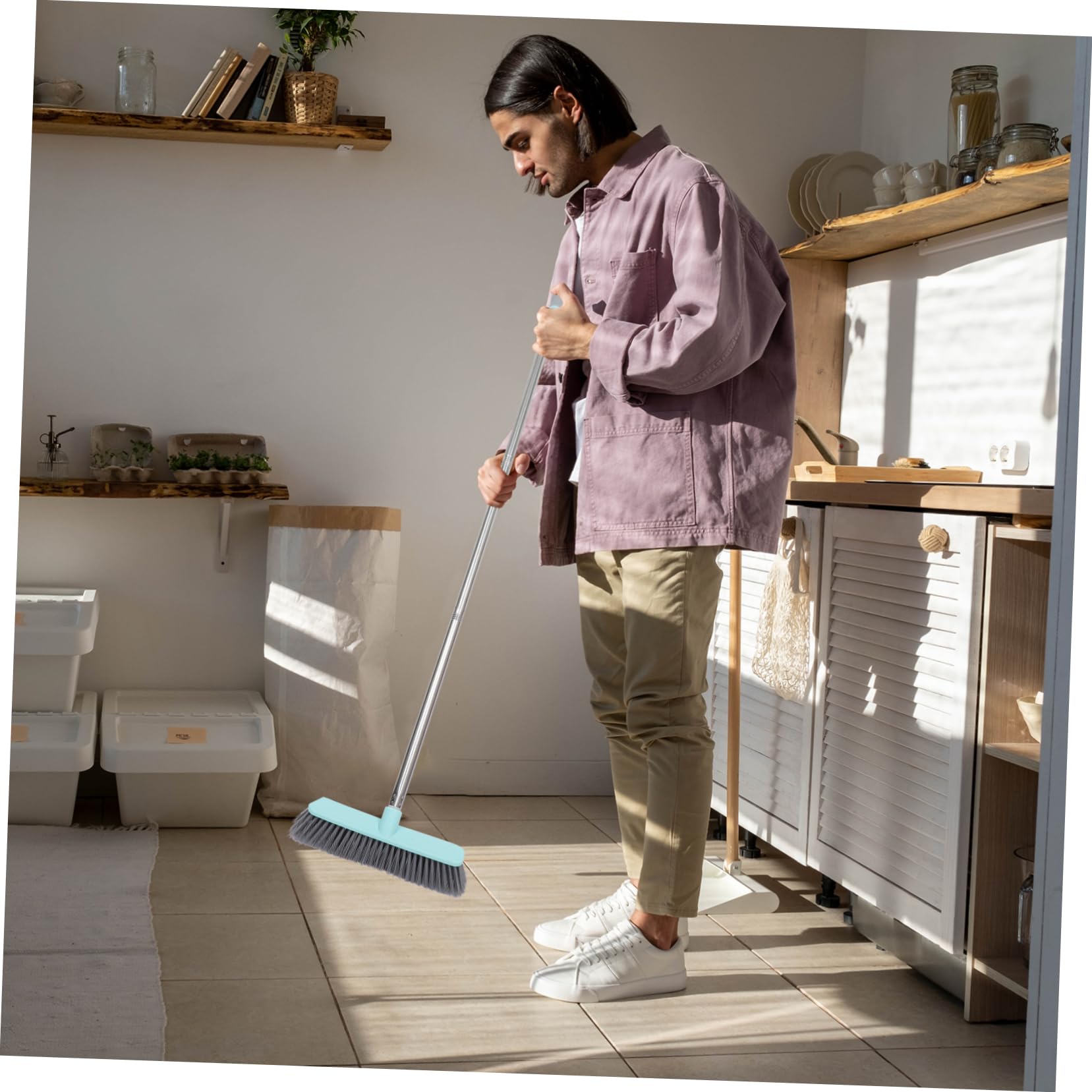 KOMBIUDA Long Handle Floor Brush Stiff Bristles Broom for Bathroom Cleaner Suitable for Commercial Cleaning Shower Scrubber