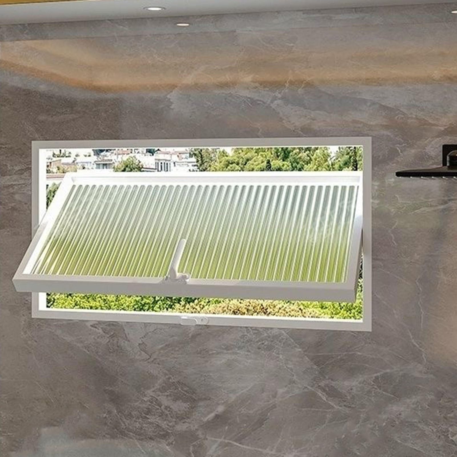 Ventanas Ventana de Baño Pivotante de 360 ​​grados con Vidrio Estriado, Ventana de Travesaño de Cobertizo con Manija, Ventanas de Reemplazo Rectangulares, Ventana Empotrada para Garaje/oficina(White,9