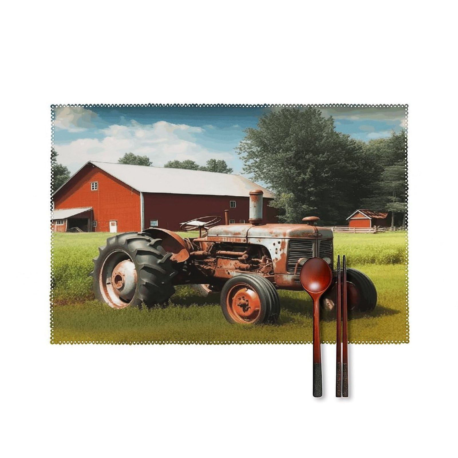 Company Farm Tractor Placemats Set of 6 Washable Heat Resistant Non-Slip Place Mats Easy Clean Table Protective Placemats Farmhouse Decorate Dining Table Mat for Kitchen 12X18In