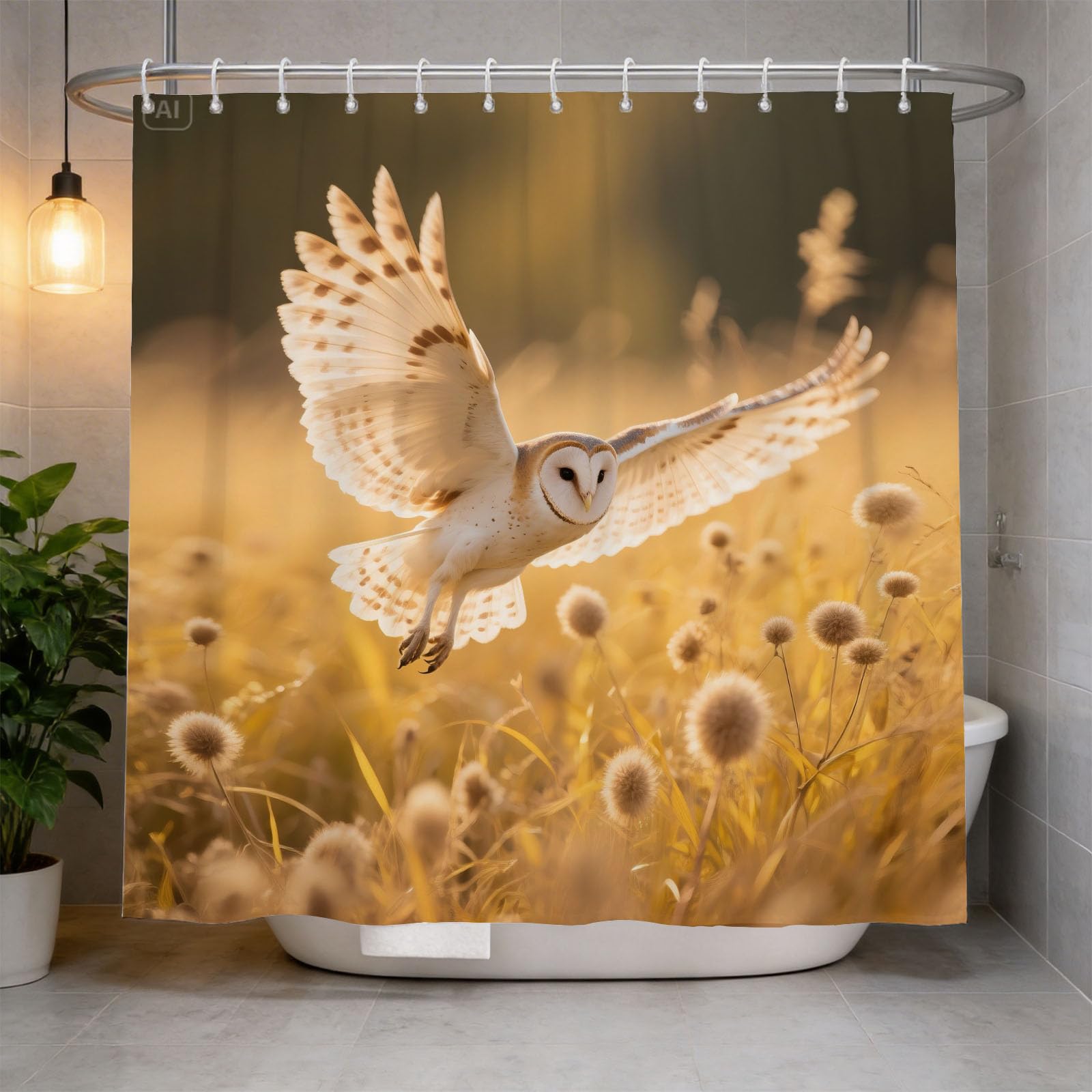 Hongduo 3D Barn Owl Shower Curtain for Stalls Bathtubs Cute Animals Bathroom Decor Shower Curtain Set Polyester Fabric Waterproof 180x180cm/71X71 Inch with Hooks
