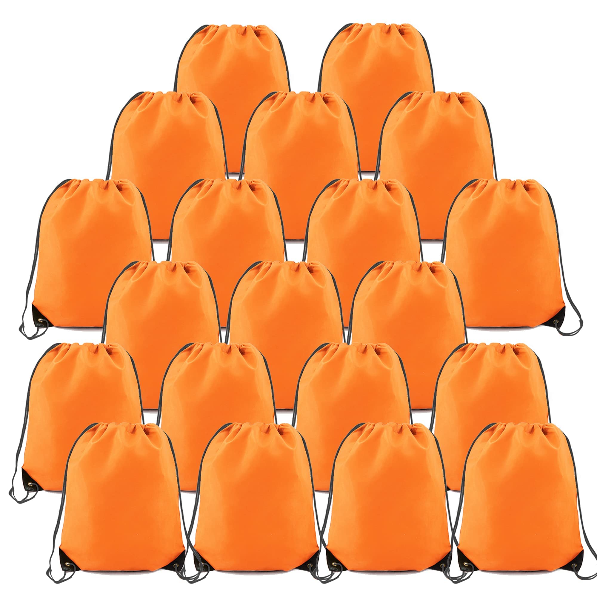BeeGreen 20 Pieces Orange-String-Bag-Pack-Bulk Durable Cinch Gym Sacks Backpacks Large Size for Christmas Sports Storage Travel Pull String Sackpack for Women and Men