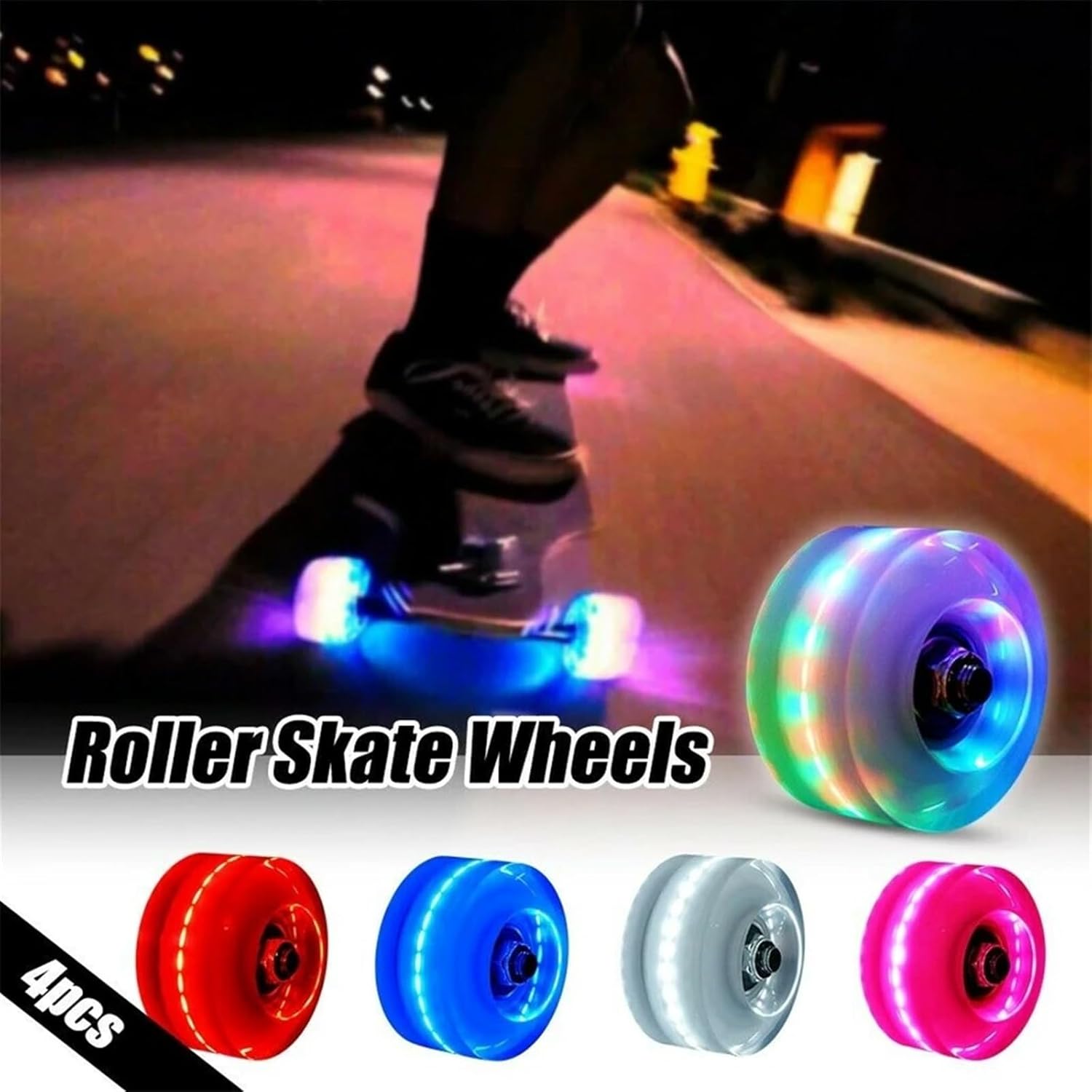 Indoor Outdoor Roller Skate Wheels Replacement， Roller Skate Wheels 4PCS 82A 54x32mm Flashing Wheels Quad Outdoor Accessories(Yellow)