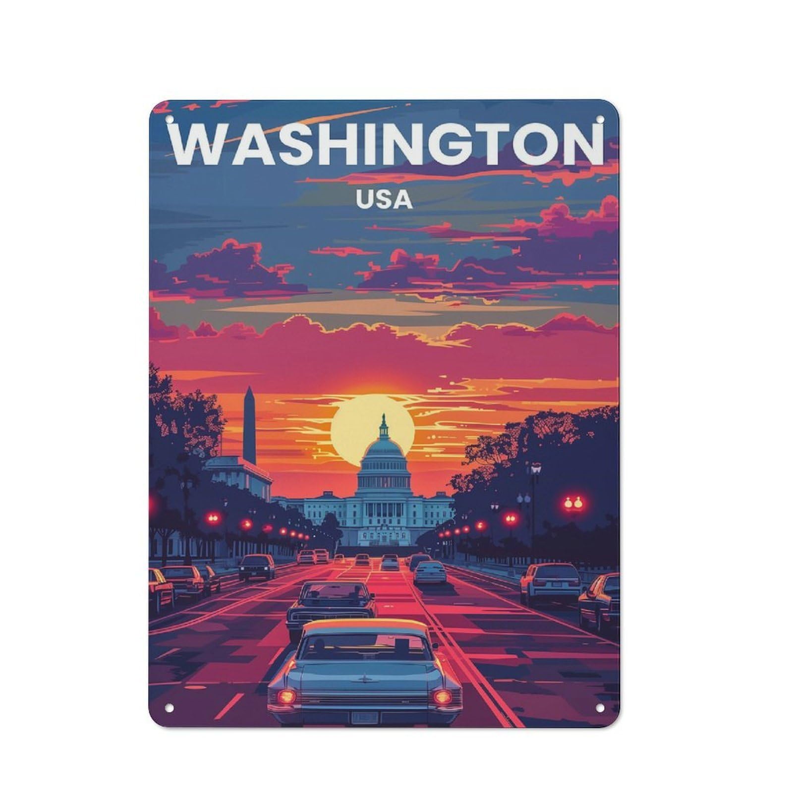 Junmoney Washington Dc Country Vintage Metal Wall Decor 40X30cm, Decorative Tin Sign For Cottage, Kitchen, Hallway Or Breakfast Nook