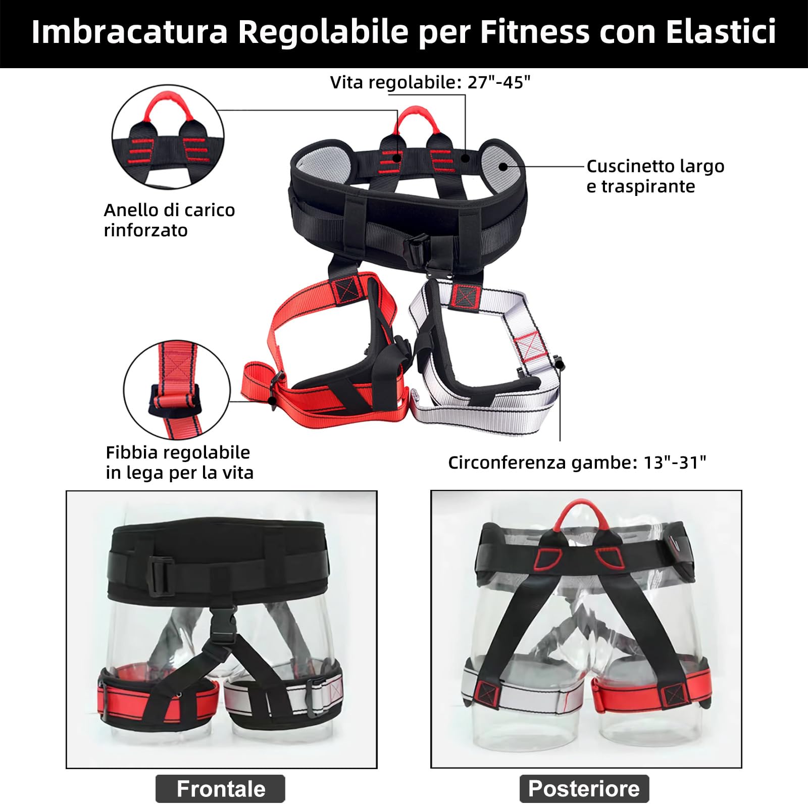 PRIOR FITNESS Set Completo per Bungee Fitness, Imbracatura Regolabile con Cordon Elastico Rinforzato, Fascia Resistente 50-120kg per Yoga Aereo e Allenamenti in Studio, Certificato CE e SGS