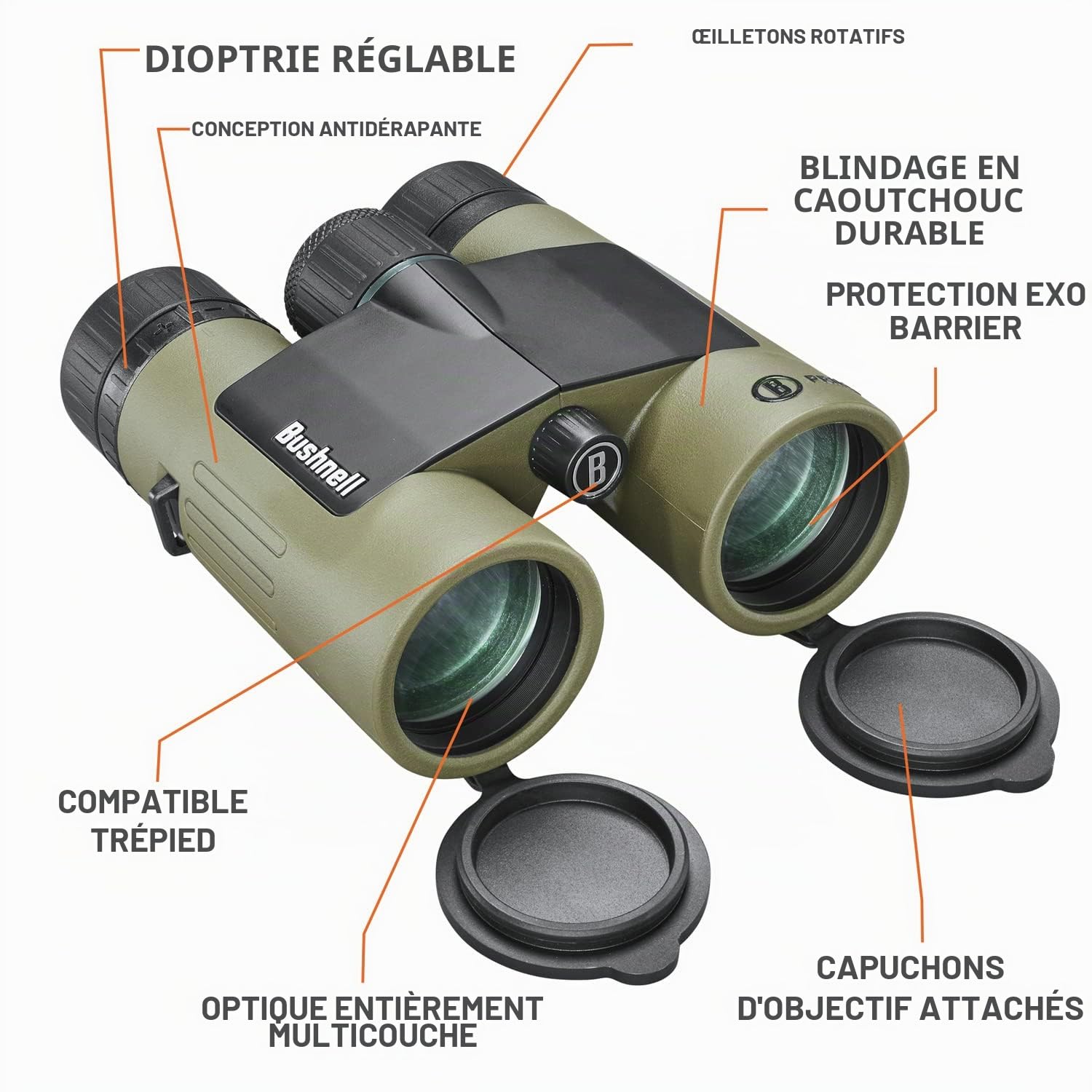 Bushnell Prime Jumelles de Chasse étanches avec Pochette Robuste pour la Chasse, l'observation des Oiseaux et la randonnée 10 x 42
