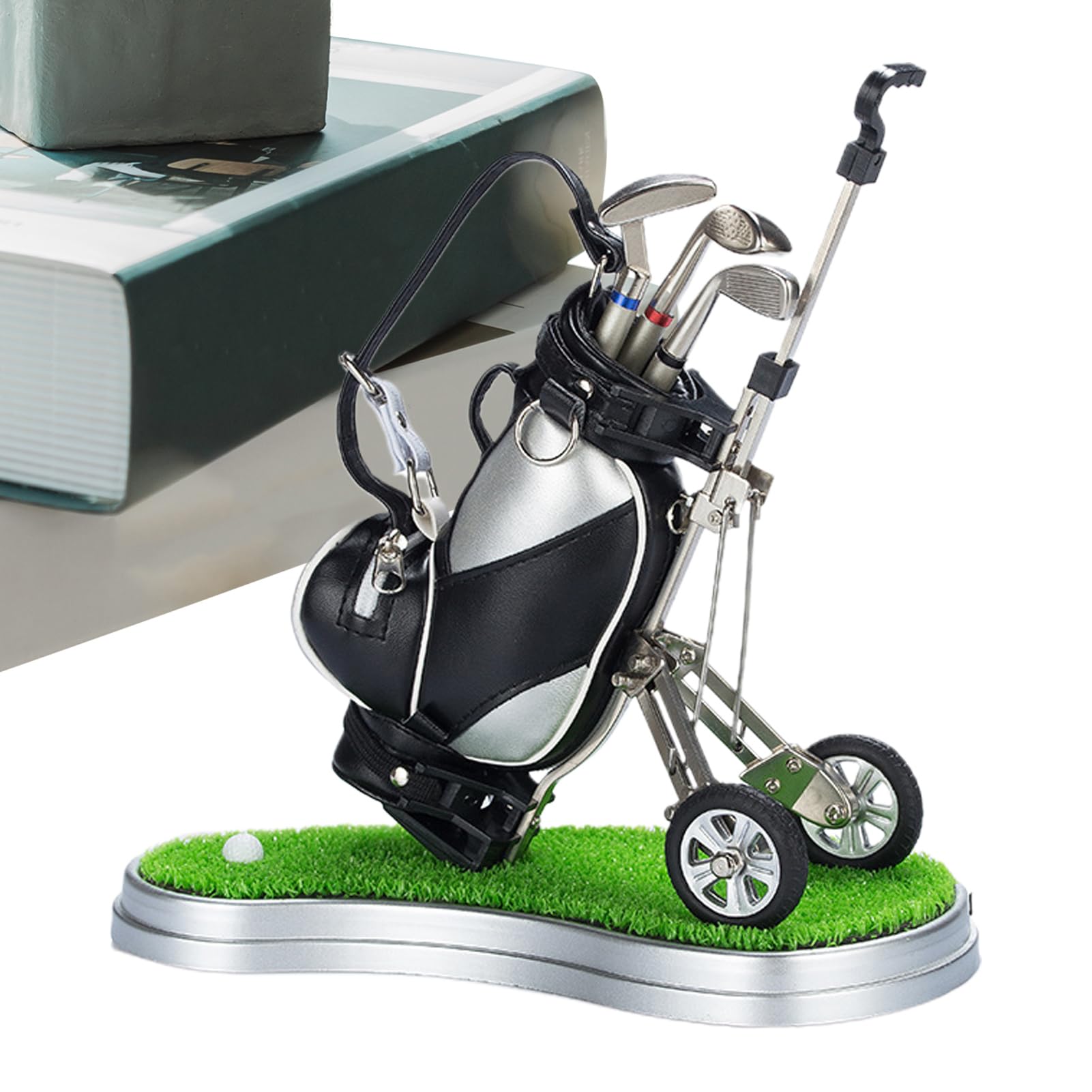 Portabolígrafos para bolsas de golf, lápices de golf, soporte para bolígrafos de escritorio con carrito, 3 bolígrafos de palo de golf - recuerdos de golf únicos, calcetines navideños divertidos para