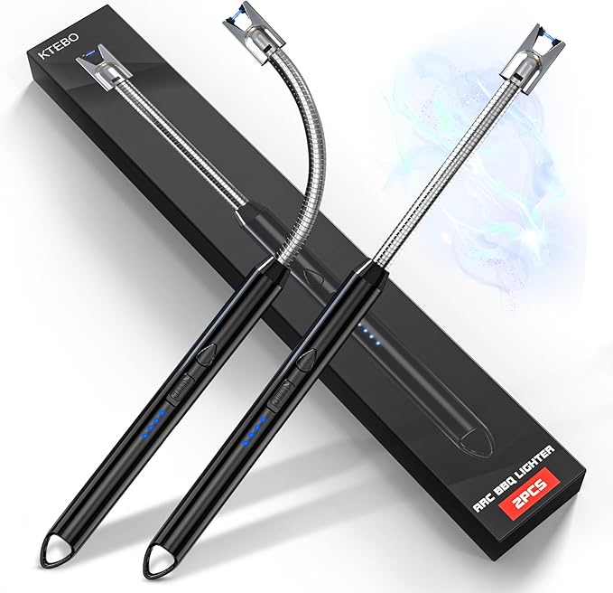 KTEBO® 2 Pack Plasma Arc Electric Lighters Rechargeable - USB Long Reach for Scented Candles, BBQ Grill &Camping - Windproof Design Lighters - Stocking Stuffers