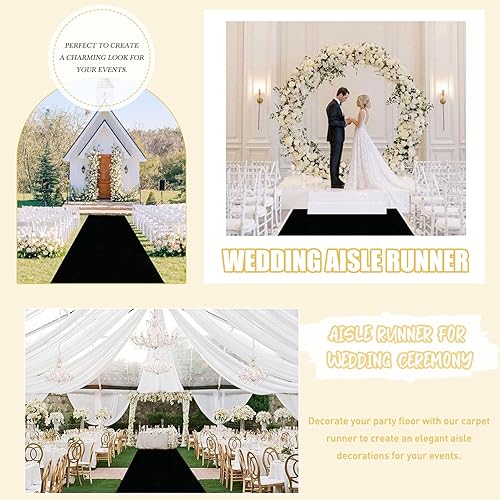 Miniatura 5 de FUHSY Alfombra de pasillo negro para ceremonia de boda, alfombra de fiesta de 2 x 15 pies, alfombra de pasillo de terciopelo para eventos, pasillo