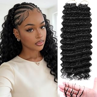 Curly Feather Crochet Hair Human Hair Feeling 100 Roots Pre-Separated miracle 18 Inch Deep Wave crochet Hair For Black Women (18 Inch-100 Roots, 1B#)