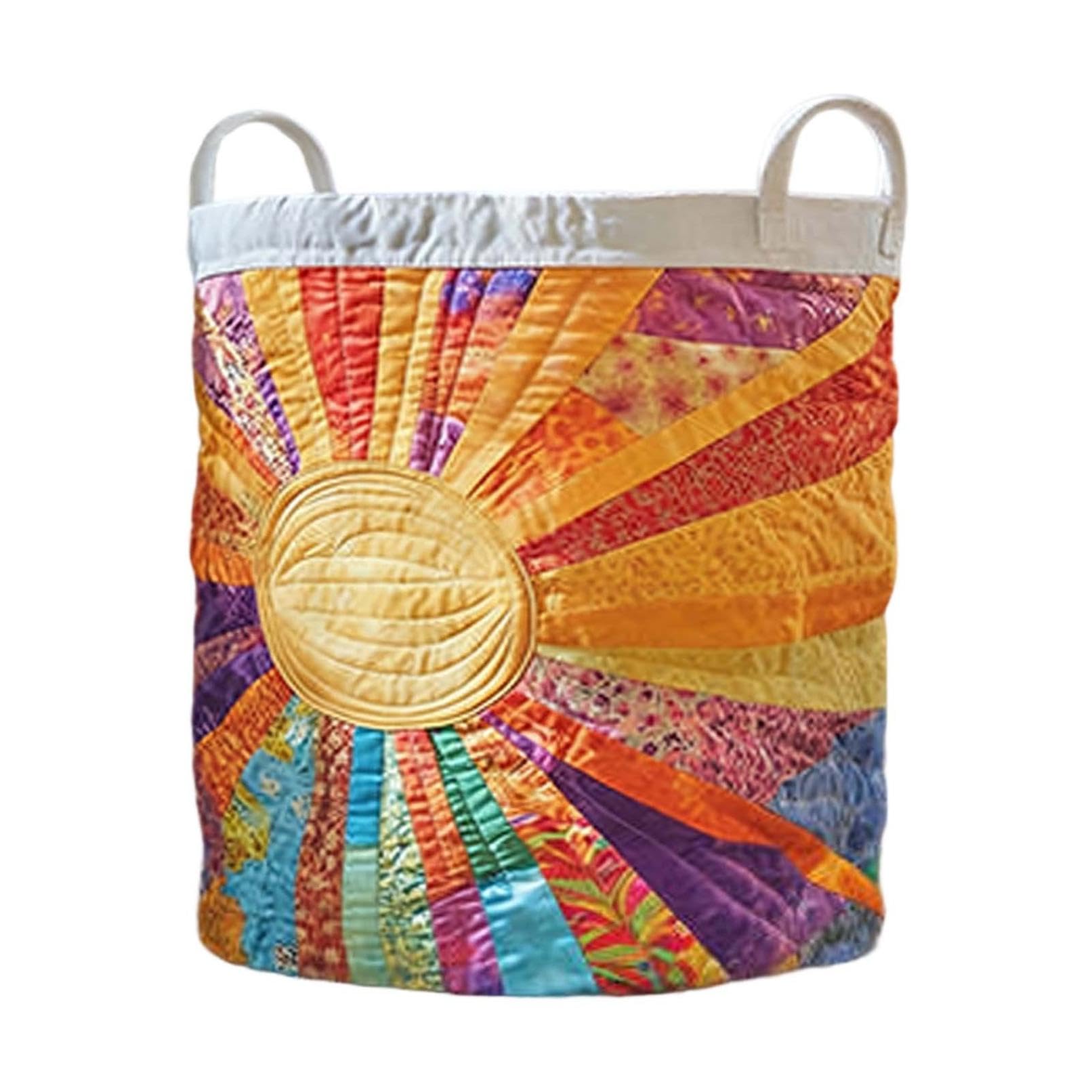 Quilted Laundry Basket, Boho Fabric Floral Animal Digital Print Storage Hamper, Organizer Bin Blankets for Nursery Bedroom Laundry Room Clothes Toys (C-35cm) — view 12