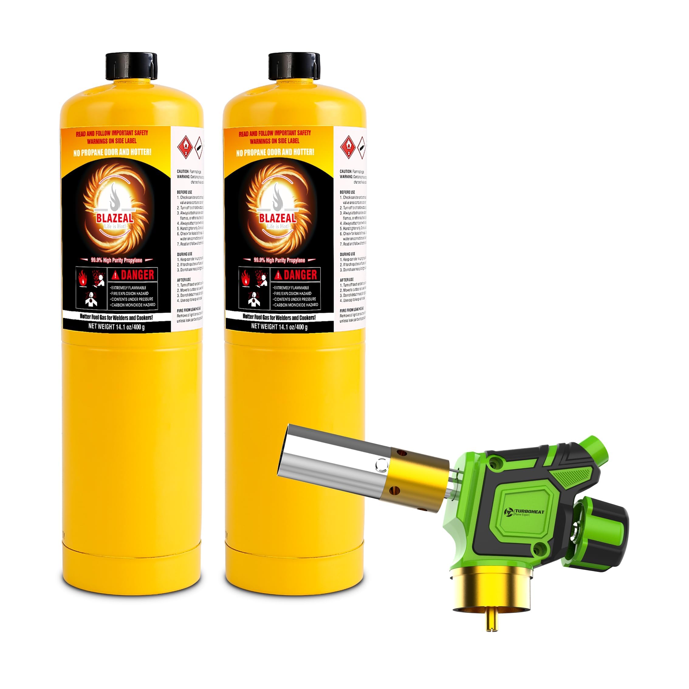 Turbo Flame Torch Kit with Igniter - Includes 2 MAPP Gas Cylinders | Ready-to-Use for Soldering, Brazing, Welding, Glass Blowing &amp; Fire Starting