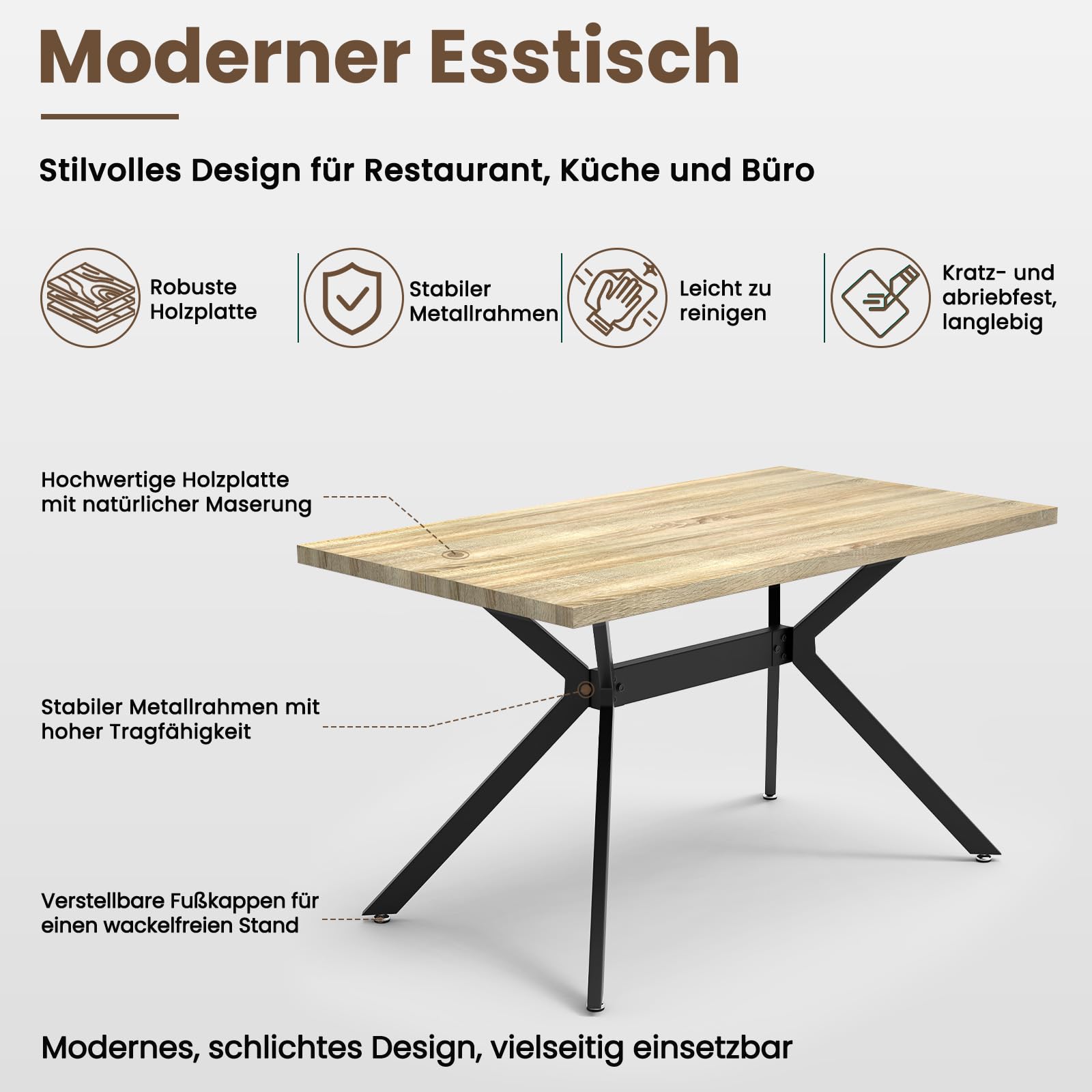 Essgruppen in helles Holz,Esstisch mit 6 Braun-Stuhl