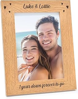 Personalised One Year Down Forever To Go Photo Frame Gifts for Couples - Engraved Wooden Wedding Anniversary Photo Frame Gifts for Husband, Wife - 1st, 5th, 10th, 25th, 30th, 40th, 50th Anniversary