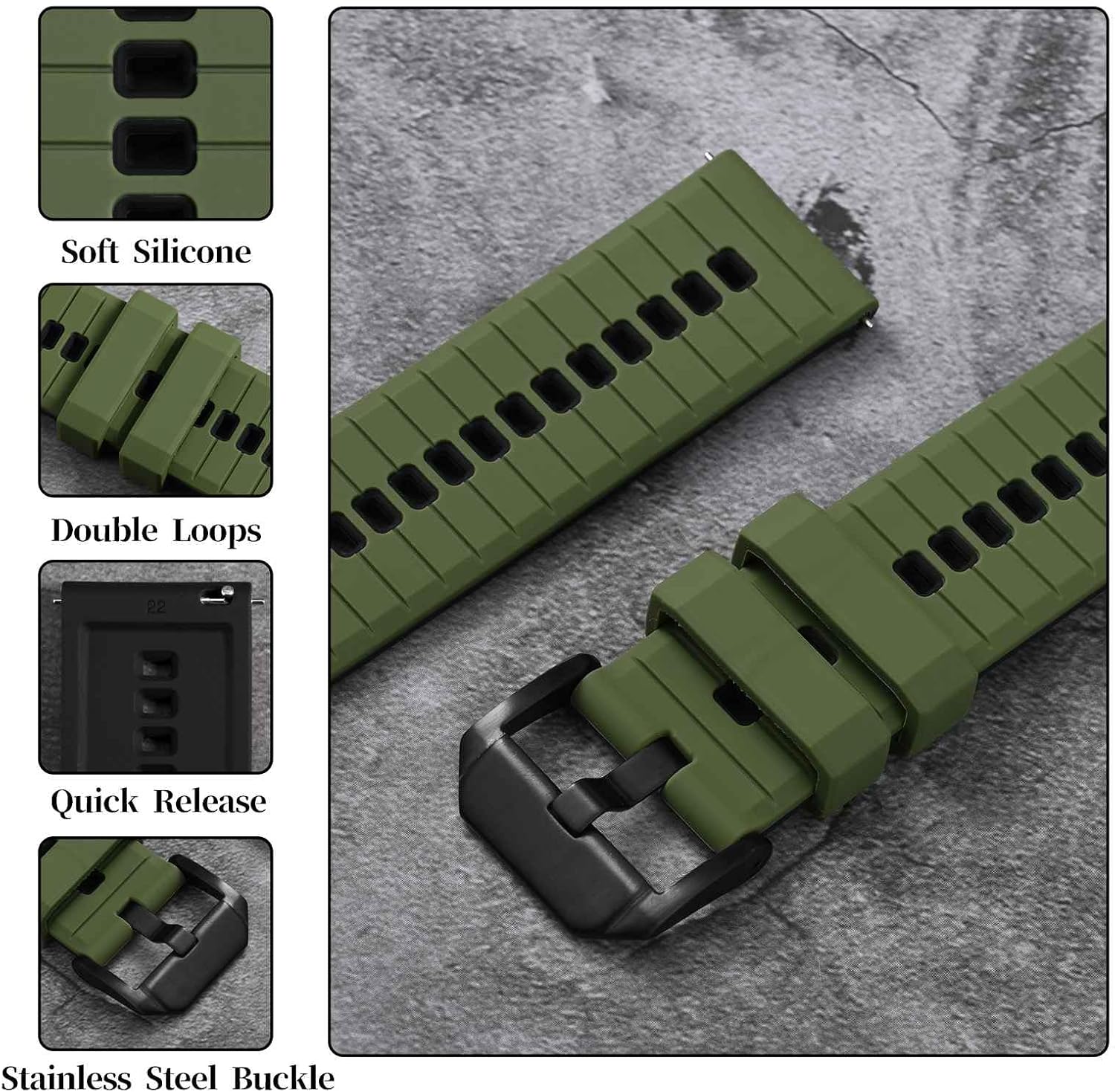 Anbeer Silicone Watch Bands,18mm 20mm 22mm Quick Release Rubber Watch Strap for Men Women,Multipe Colors for Choose