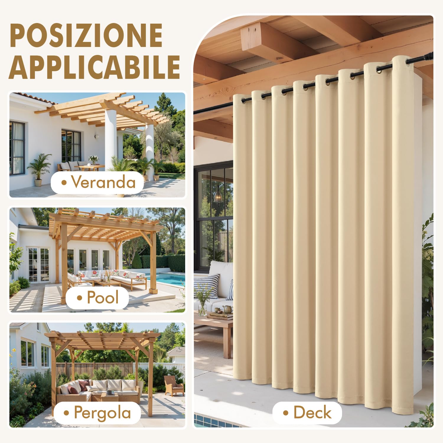 MIULEE Tende da Sole Esterne con Anelli, 2 Pezzi Impermeabili per Balcone, Gazebo, Veranda, Termiche, 132x245cm Beige 132x215cm