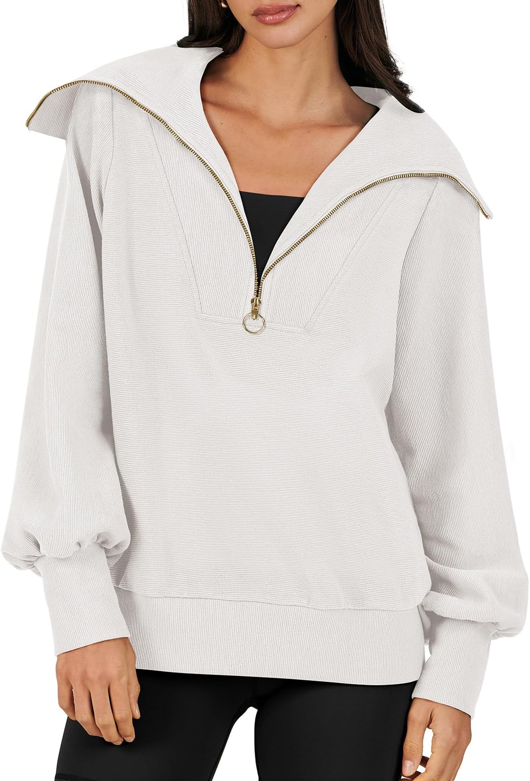 ANRABESS Women Quarter Zip Pullover Oversized Long Sleeve Half Zip Sweatshirts Fashion Trendy 2024 Fall Sweater Outfits