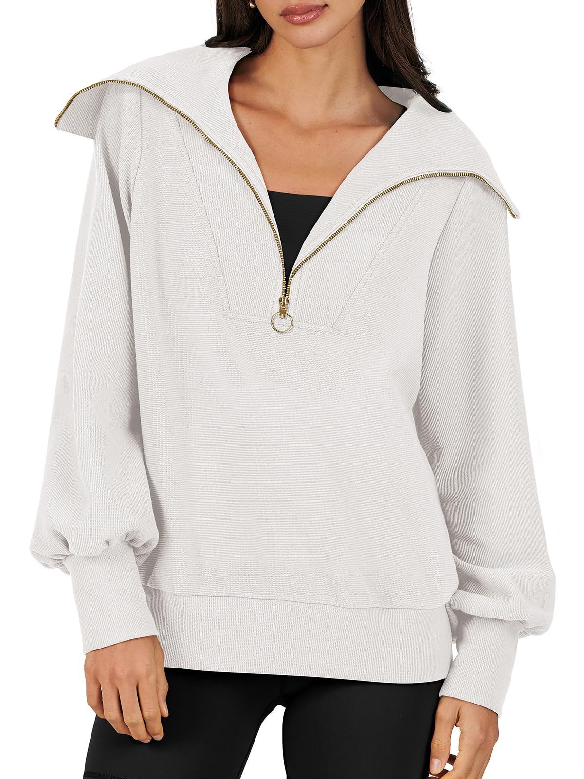 ANRABESS Women Quarter Zip Pullover Oversized Long Sleeve Half Zip Sweatshirts Fashion Trendy 2024 Fall Sweater Outfits