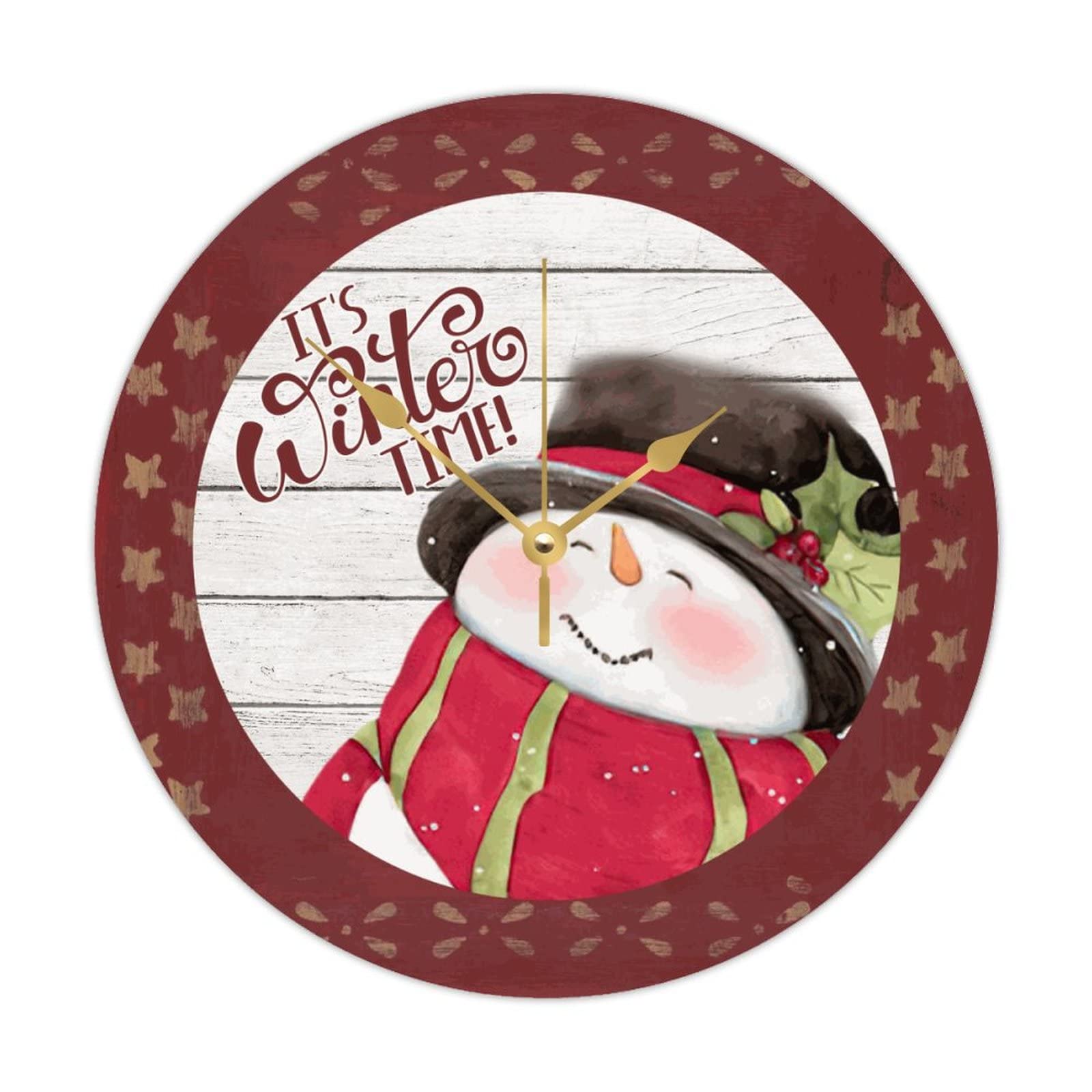 Horloge ronde en bois It's Winter Time 38cm vintage et silencieuse