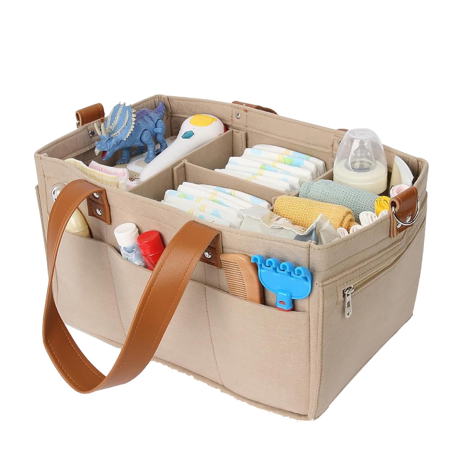 Dreuhuing Felt Baby Diaper Caddy, Baby Nappy Caddy Organiser, Large Capacity Baby Travel Storage Bag, Nursery Storage Wipes Bag, Portable Changing Table Organiser With Changeable Compartments