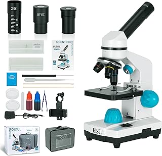 Compound Monocular Microscope for Adults Students,40X-2000X Magnification,Microscopes for Beginners,Dual LED Illumination,Phone Adapter,B