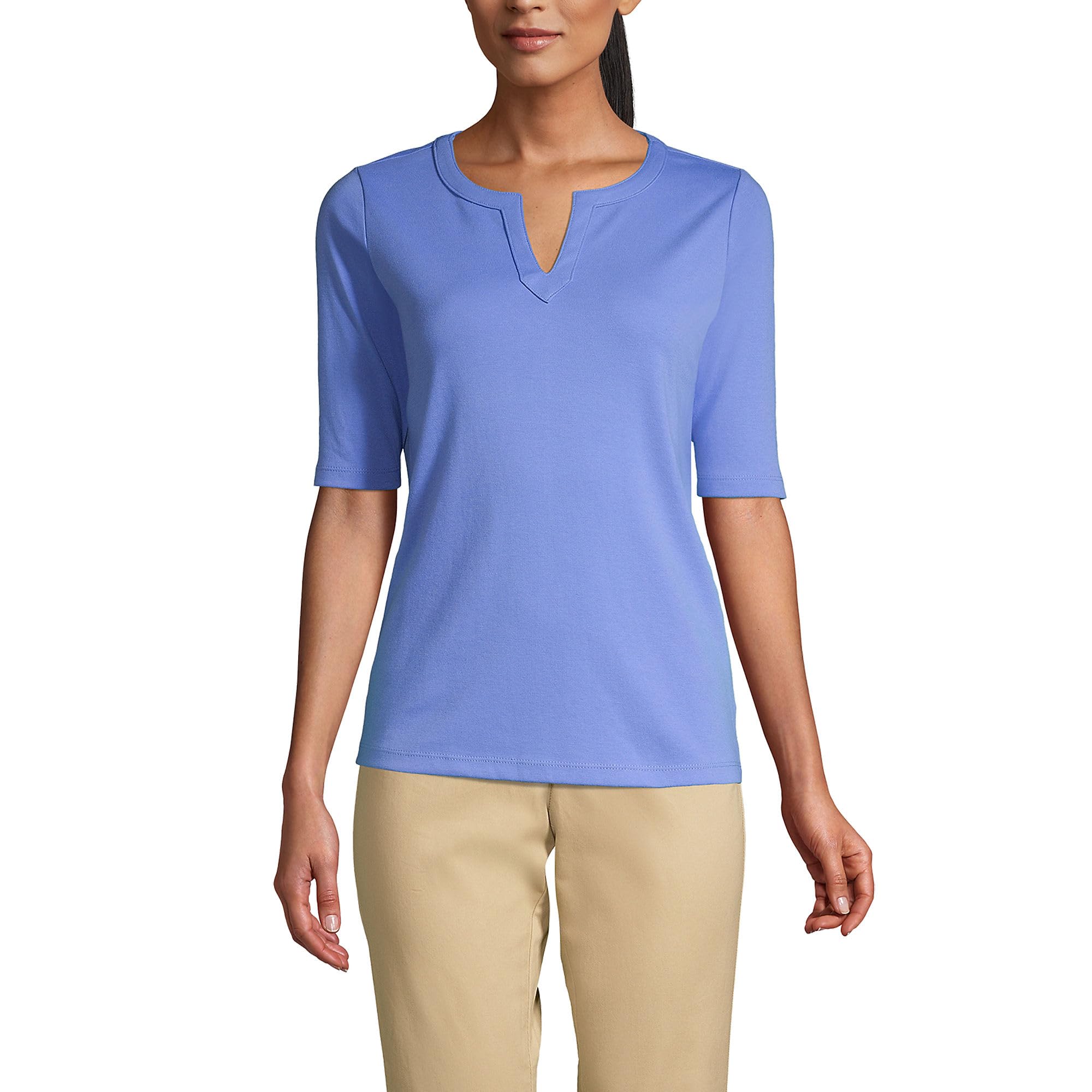 Lands' End Women's Cotton Polyester Modern Half Sleeve Splitneck