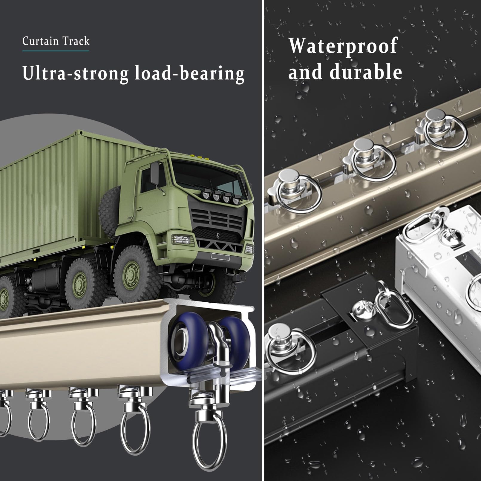 Rail de Rideau en Aluminium, Système de Rail de Rideaux Coulissant Multi-usages, Avec Bande Silencieuse et Rouleaux Coulissants for Les, Grand Rail Carré Ultra-robuste, Rail de Rideaux Plafond(Champag