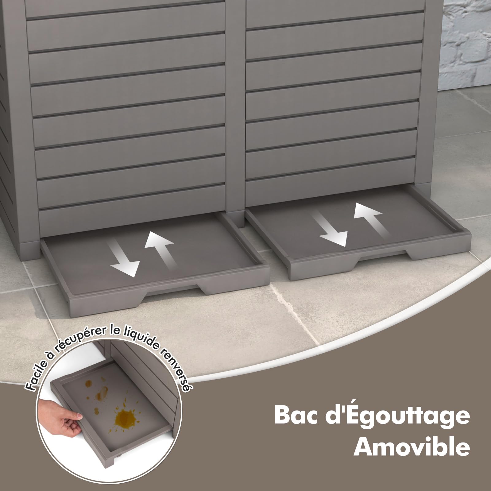 COSTWAY Poubelle Exterieur 235L, Poubelle de Jardin avec Couvercle et 2 Plateaux Extractiblex, Cerclage, Poubelle Tri Selectif 2 x 118L Étanche pour Porche, Arrière-Cour, Terrasse, Patio (Marron)