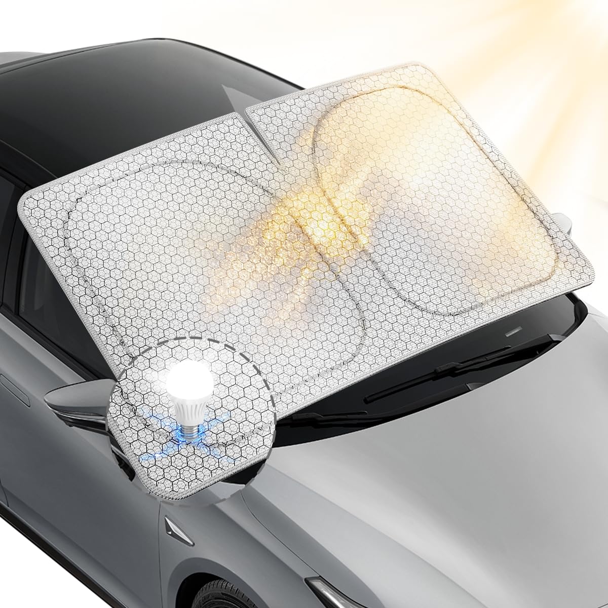 Photo 1 of helloleiboo Graphene Dual-Layer Car Windshield Sun Shade Car Sun Shade for Windshield with Heat Absorption Coating Foldable Design with UV Protection to Keep Your Car Interior Cooler Silver