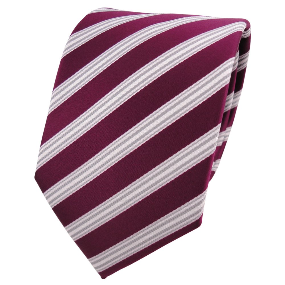 Tigertie Men's Red Berry Wine Red Silver White Designer Tie Necktie Red Beere Wine Red Silver White Striped - Necktie